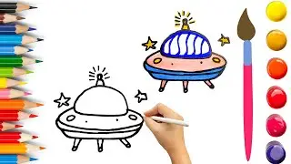 How To Draw cute UFO Drawing, Painting & Coloring For Kids and Toddlers_ Child Art 🐋🌈