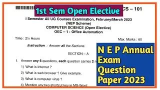 1st Sem Computer Science ( Office Automation ) Open Elective Course 2023 Annual Exam Question Paper