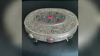 Silver Dryfruit Box Designer Antique pure Silver Stone work beau carving  by Dhanlaxmi Handicraft