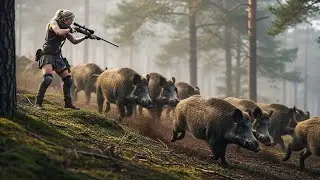 Lonely Girl Hunter vs Hundreds of Wild Boars | How She Took Them Down