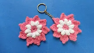 Crochet popcorn stick 🌺 flower keychain #crochet # Handmadeknitting