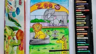 How to draw easy zoo scenery in pastel colour//step by step zoo scenery drawing//Love in Art