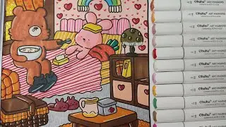 Color with me (ASMR)🌷Cozy Friends by Coco Wyo using Ohuhu Markers 