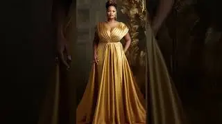 Plus-Size Formal Evening Gold Satin Dress, Elegant Tiered Bodice #plussizefashion #eveningdress
