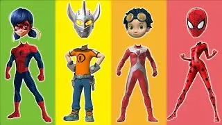 Wrong Heads Spiderman Rusty Rivets Ultraman Ribut Ladybug Finger Family Song for Kids and Toddlers