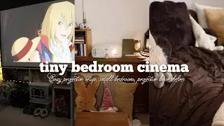 Vlogmas Day 8: tiny bedroom cinema, cozy projector setup, small bedroom, projector bookshelves