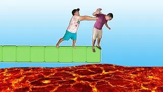 FIZEMOS UMA SUPER BATALHA DE EMPURRÃO EM CIMA DA PONTE DE BLOCOS NO MEIO DA LAVA!!