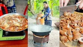 Best Country Style Pig's Intestine Cook and Eat - Cooking with Sros