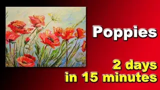 Poppies oil painting. How to paint red poppies in oil easy. Poppy field painting tutorial. Fine art.