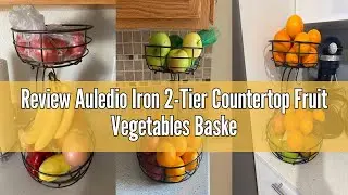 Review Auledio Iron 2-Tier Countertop Fruit Vegetables Basket Bowl Storage With Banana Hanger, Black