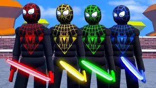 SPIDER-MAN LIGHTSABER RAGDOLL PHYSICS BATTLE ON ROOFTOPS (Overgrowth)