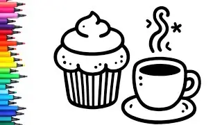 Cupcake with Coffee Drawing, Painting & Colouring for Kids and Toddlers_ Child Art 