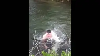 Jake Pope goes for a swim