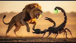 savannah showdown: will lions defeat a giant scorpion to protect their cubs?