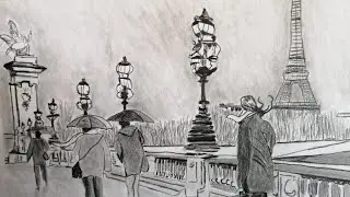 Street Paris Sketch Illustration drawing enjoy best wishes and Season's Greetings for the New Year