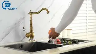 Antique Brass Bathroom Faucet Rotating Spout Basin Sink Mixer Tap