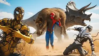Spider-Man vs BLACK PANTHER vs DINOSAUR - Epic Marvel Battle!