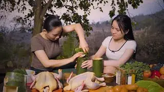 Grilled Chicken in Bamboo Tube | Traditional Countryside Cooking & Rustic Family Meal