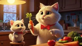 Mama Cat Explains How Vegetables Help Her Baby Kitten Grow Strong 🥕💪🐱