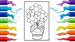 Coloring Flowers Pot | flower coloring pages 🌼🌸🌺 cold funk- kevin Macleod ( no copyright)