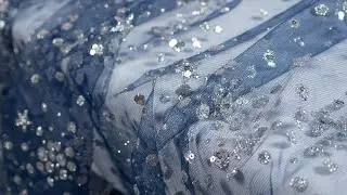 [OneYard] Starlight Sequin Glued Navy Blue Tulle Mesh Fabric 30034