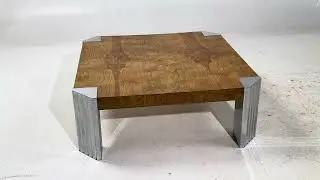 Milo Baughman Style Mid Century Burlwood and Chrome Coffee Table