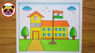 School Scenery Drawing / My School Drawing / How to Draw a School Easy Step By Step