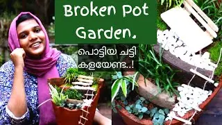 Broken pot fairy garden / garden idea with broken pot / garden DIY. Gardening in Malayalam.