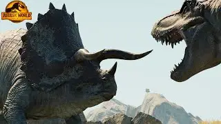 Male Triceratops vs T Rex & Indominus Rex & Giganotosaurus - Jurassic World Evolution 3