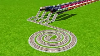 4 Multiple🧞Trains Crossing By Bumpy Round Circle Railroad Tracks Zig Zag Tracks | train simulator 