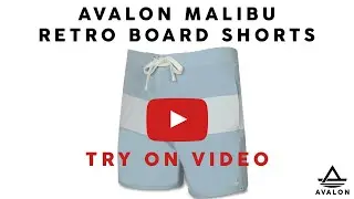 Men's Retro Board Shorts: Avalon Malibu in Blue and White