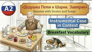 Learn Russian A2 &mdash; Дедушка Петя и Шарик. Завтрак 🍳 Easy Story and Song