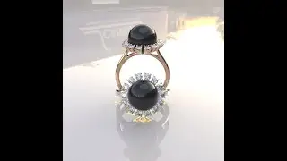 Tahitian Pearl Ring, Black Pearl Ring, Pearl Engagement Ring Diamond Pearl Ring Tahitian Black pearl