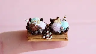 Miniature balls of ice cream in chocolate bowls. Polymer clay. Tutorial. DIY. Миниатюрное мороженое.