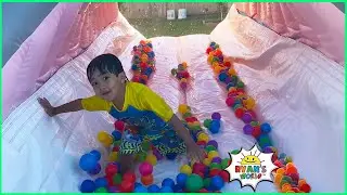 Ryan Pretend play with Inflatable Bounce House Slip N' Slide!!!