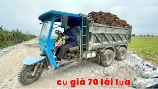 CỤ ÔNG LÁI CÔNG NÔNG TO CHỞ 3 KHỐI ĐẤT CHẠY CỰC KHỎE ĐỔ BEN | Ô TÔ TẢI HOA MAI CHỞ ĐẤT | MÁY XÚC CẨU