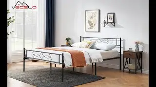 Assemble: VECELO Full Size Metal Platform Bed Frame with Headboard,Premium Steel Slat Support