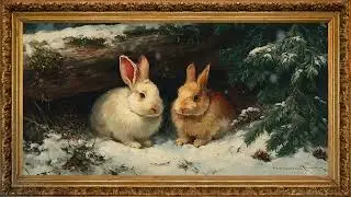 Vintage Baby bunny video tv screensaver | Winter mood frame tv art with music 4K