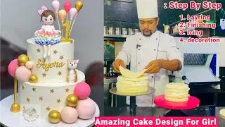 How To Make Two Tier Cake ! How To Make Double Story Cake ! Best Cake Design For Girl ! Sujeet chef 