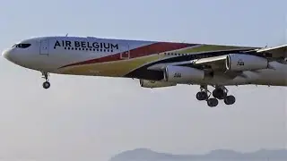 Airbus A340 Landing & Takeoff in the Sunset - Intl Airport Close Views - ATC Comms