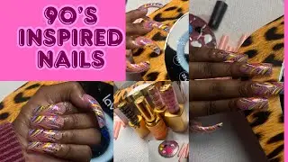 90&rsquo;s inspired nails ! 💅🏾 watch me design my nails #nailtech #nails #subscribe #tutorial 