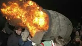 Flaming Tar  Barrels: children first up( Ottery st Mary Tar Barrels 2018)