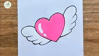 How To Draw Heart with Angel Wings Step By Step | Heart Drawing and Colouring Tutorial | Drawing Hub