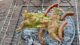 Outdoor cooking rabbit meat friends and family link up