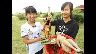 Village Food Factory - Two  girl Cook Fried chicken with ABC beer l How to  cook chicken in Cambodia