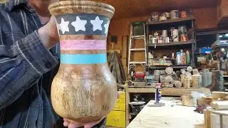 Woodturning - Milliput and Oak - Stars and Stripes Vase