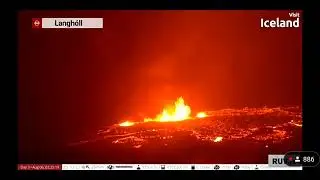 footage from a volcano erupting in Iceland live on webcam
