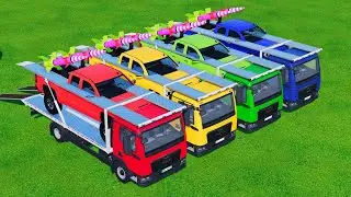 TRANSPORTING BUS, POLICE CARS, DUMP TRUCK, BOX TRUCK, FIRE TRUCK WITH SCANIA TRUCK - FS22 #24