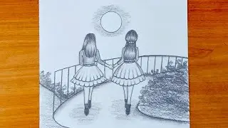 Draw two best friends easy step by step with pencil || Best friends drawing || Happy friendship day 
