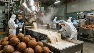 Industrial Process: Turning Fresh Coconuts into Rich Coconut Milk (Entire Production)